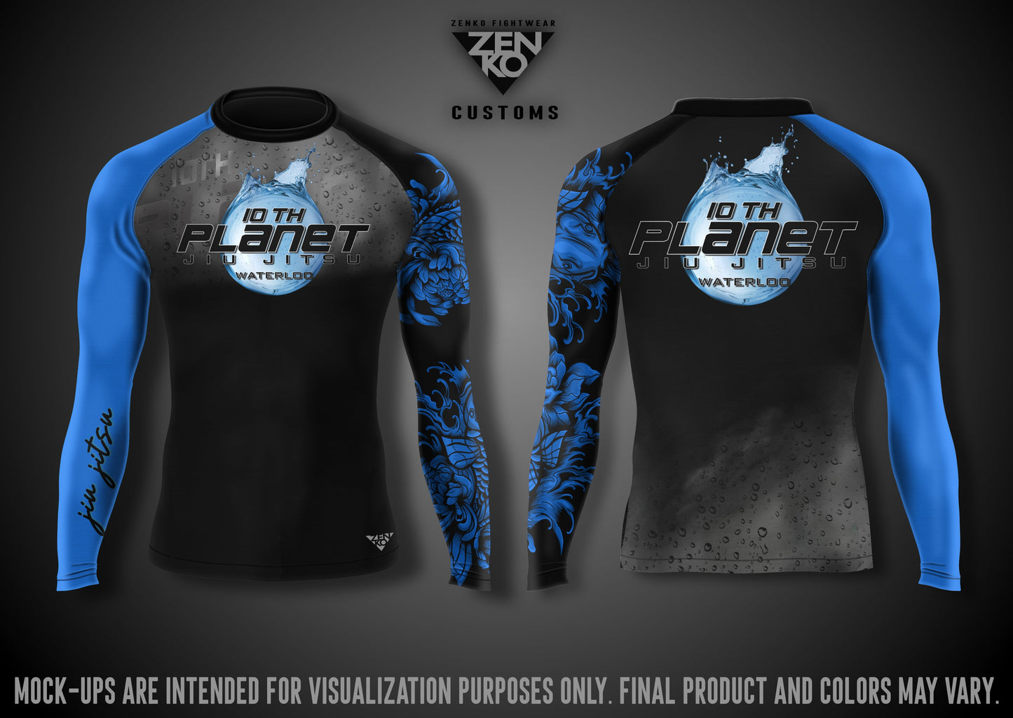 10th Planet Waterloo Long Sleeve Ranked Rashguard (Blue)